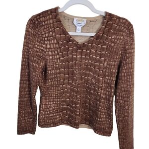 Talbots Cashmere Silk Brown Croc Print MobWife Sweater Size P(S)